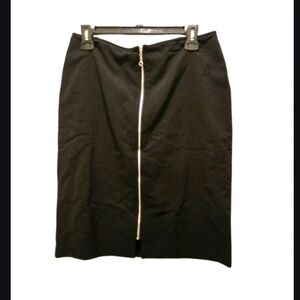 Vintage Y2K Pencil Midi Skirt 28 Black Silver Zipper Pull Front Office Siren